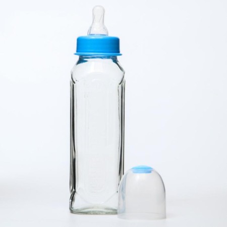 A bottle for feeding, a classic throat, glass, medium stream, 240 ml., From 6 months., Mix color-6