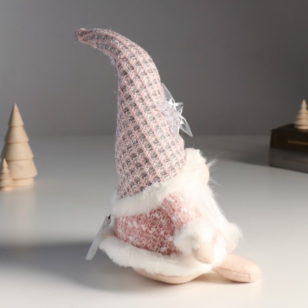 Interior doll "Santa Claus in a pink caftan with a star on a cap" 20x13x34 cm-1