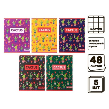 A set of notebooks of 5 pieces, 48 ​​sheets in the Calligrata cactus cage, covered cardboard, offset block-1
