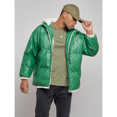 Eco -leather jacket men, size 54, green color-7