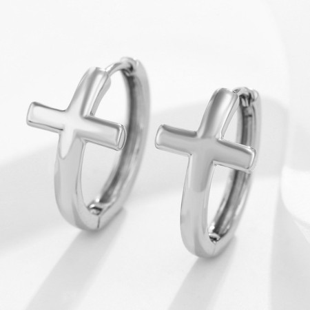 Hooping Earrings Xuping Cross, Silver Color-1