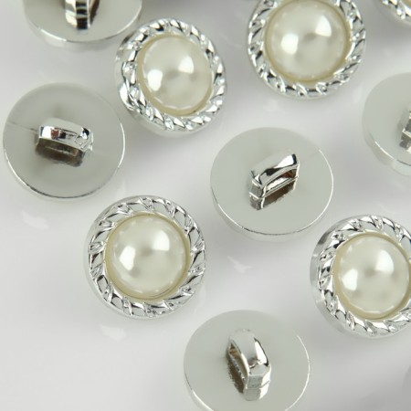 A button on the leg, with pearls, d = 15 mm, silver color-1
