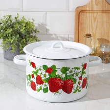 Cylindrical pan “strawberry meadow”, 4.5 l, enameled cover