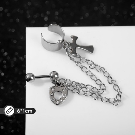 Earring "Kaff" Chain with a cross, the color of silver-1