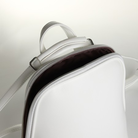 City backpack of artificial leather with lightning, white color-3