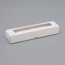 Box for 5 sweets with a shell, with a window, with thin dividers, white 21x5x3.3 cm