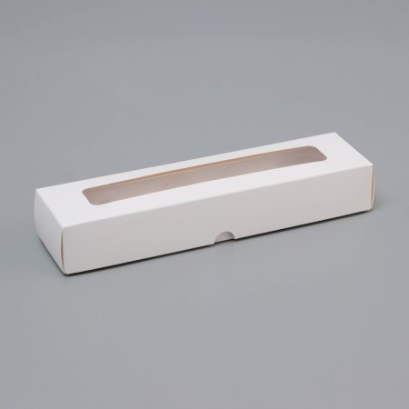 Box for 5 sweets with a shell, with a window, with thin dividers, white 21x5x3.3 cm