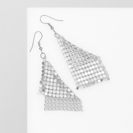 Hanging earrings "rhombus" disco, color silver, 9 cm-1