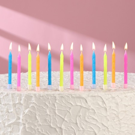 Candles for the cake "Neon", 12 pcs, multi -colored, tall, 10 cm-7