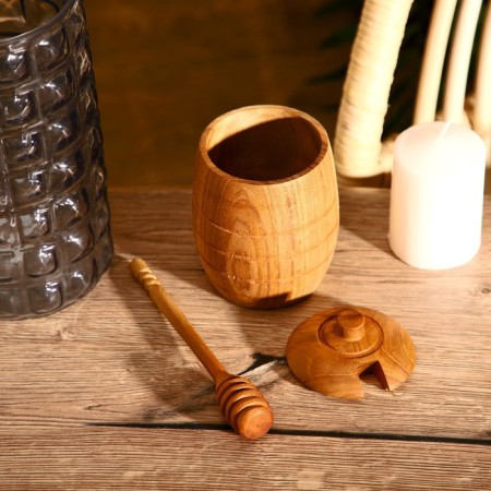 Jar and spoon for honey, tick tree-1