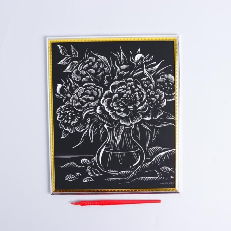 Engraving in the frame "Vase with flowers" with a metallic effect "silver"-2