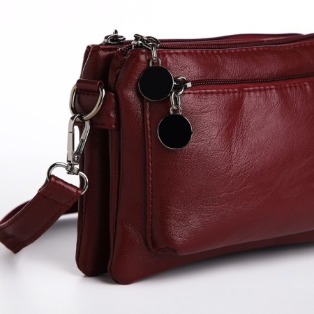Cross-Bodi bag with zipper, burgundy color-3