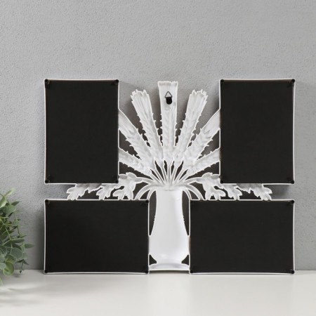 Photo frame plastic in 4 photos 10x15 "Vase with spikelets" white-gold 41.5x32.2x2.5 cm-2