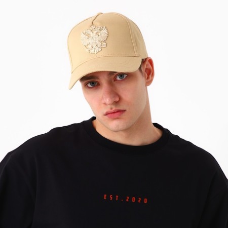 Women's cap "Coat of arms", beige color, rr 56-8