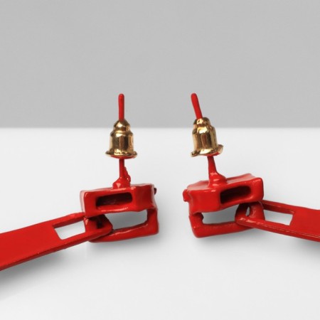 Earrings Metal "Lightning", red color-2