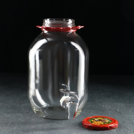 Glass jug “all the power in beer”, 3 l, with a pressure crane, with a handle holder, in a box-2
