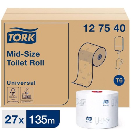 Tork Mid-Size toilet paper in Midi Rolons (T6), 135 meters