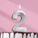 Candle in the Cake "Fine", number "2", silver metallic, 6.5 cm