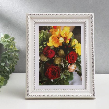 Photo frame plastic 15x20 cm (881S) White with silver (plastic screen)