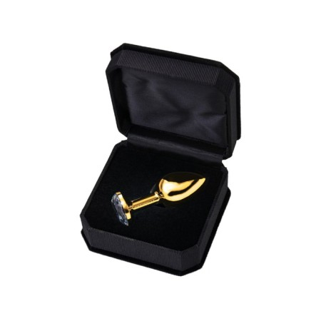Anal plug Metal by Toyfa, golden, with a white crystal, 7.5 cm, d = 3 cm-4