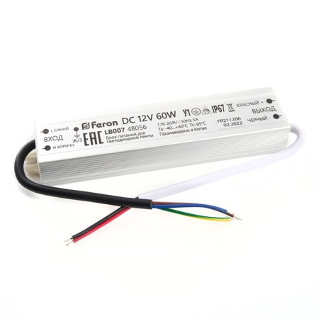 Electronic transformer for 12 W LED tape, Feron, LB007, 5A, 60 W