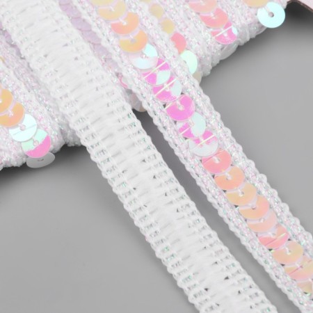 Decorative braid with sequins, 12 mm, 9 ± 0.5 m, pearl color-1