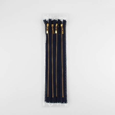 Metal zipper, No. 3, non-proceeding, automatic lock, 30 cm, dark blue/gold color-3