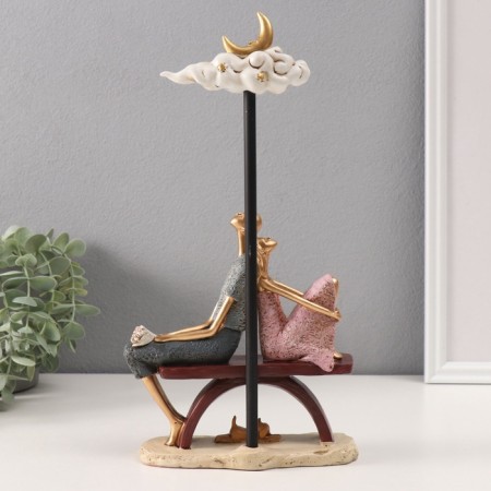 Polystone souvenir "A couple with a dog under a cloud with a month" pink-blue 7x16x31 cm-2