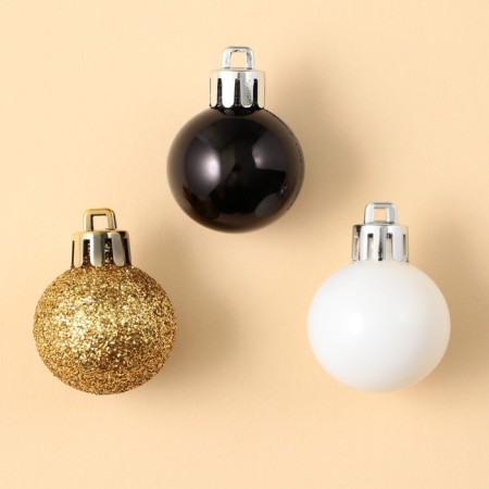 Christmas tree balls New Year, for the New Year, plastic, d = 3 cm, 6 pcs., Black, gold, white color-1