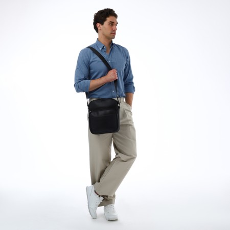 Male bag over the shoulder, Textura, artificial leather, black color-7