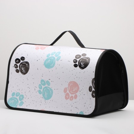 Bag - Frame Animal Carriage, 50 x 25 x 28 cm white with paws-5