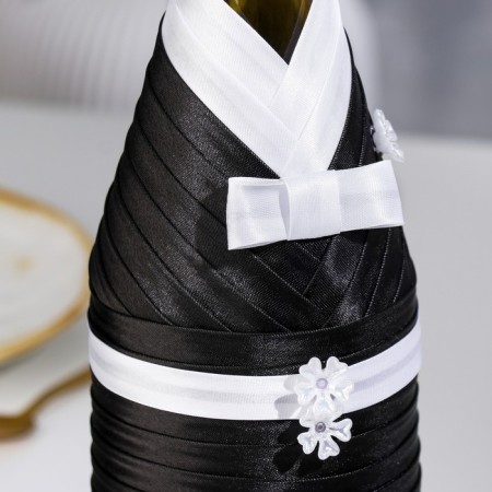 Decoration for champagne "Bridegroom and Bride", black and white-11