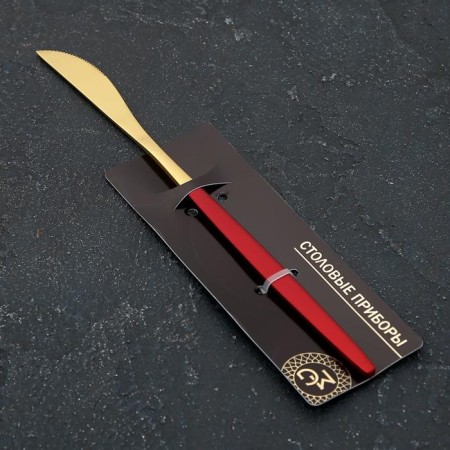 Stainless steel knife Magistro "Blink", length 22 cm, hanging gold, red handle.-2