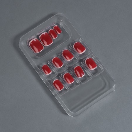 Wine overhead nails, 12 pcs, with adhesive plates, soft square shape, burgundy/silver color-5