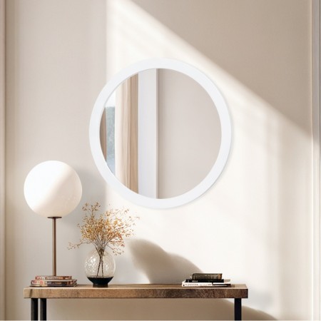 Circle mirror, wall, white baguette, 50x50 cm