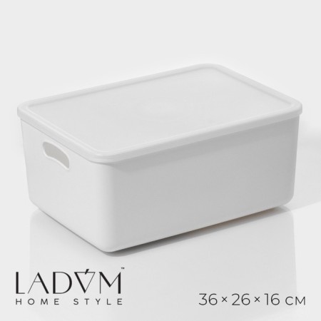 Storage container with lid LADOM "E LEC", 36 × 26 × 16 cm, white color