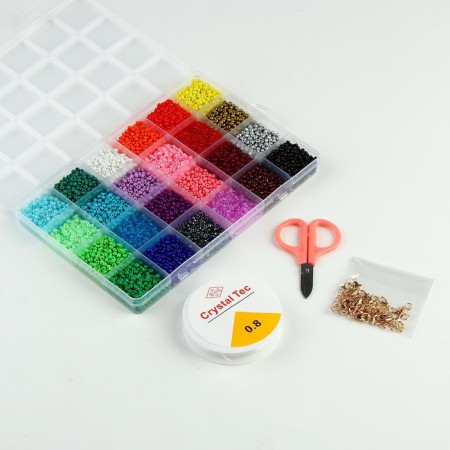 Set for creating jewelry, 24 colors, size 1 piece: 3 mm., Fishing line, scissors, accessories-5