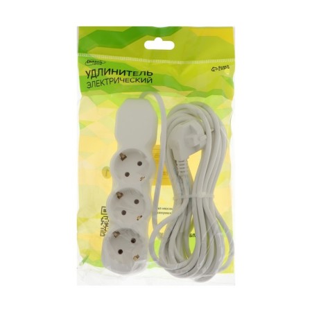 Extension cord Luazon Lighting Eco, 3 sockets, 6 m, 10 A, 2200 W, PVS 3x0.75 mm2, with salary, white-4