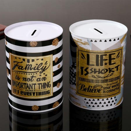 Pigger Metal Bank "Geometry and inscriptions" with gold mix 16x12x12 cm-3
