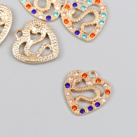 Decor for creativity metal, rhinestones "Snake in the heart" gold 0.3x1.9x2 cm