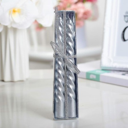 A set of candles of twisted, 1.5x 15 cm, 2 pieces, silver metallic-4