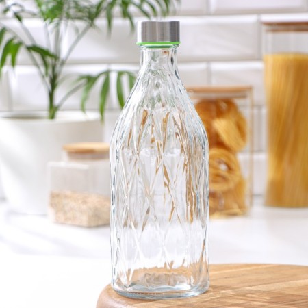 Glass bottle for sauces and oils with a metallic lid "Romb", 1 l, 9.5 × 25.5 cm