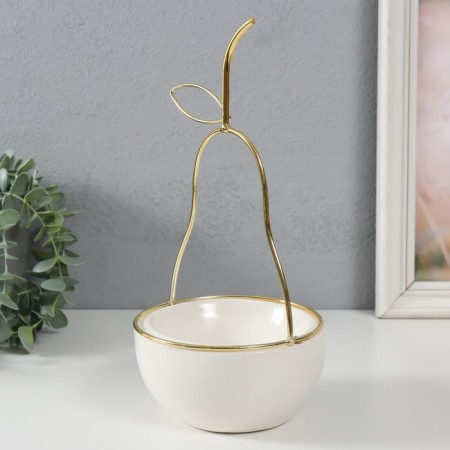 Souvenir ceramics, metal stand "pear" white with gold 13x13x25.5 cm-3