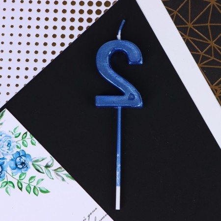 Candle for the cake, number "2", blue, 4 x 13 cm.
