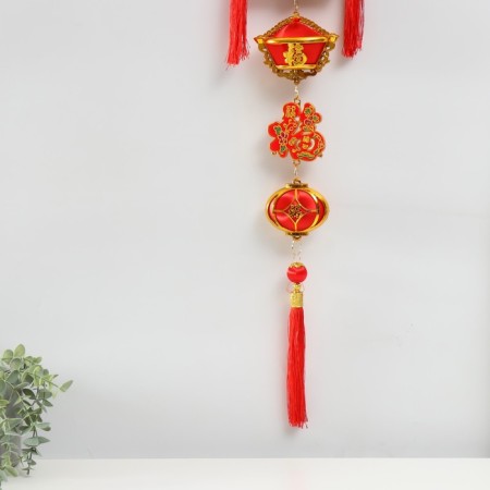 Plastic suspension, textiles "Fish Yu and scores - for wealth" 20x100 cm-3