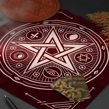 Ground for fortune -telling velvet "Pentagram", 50x50 cm, burgundy, 16+-2