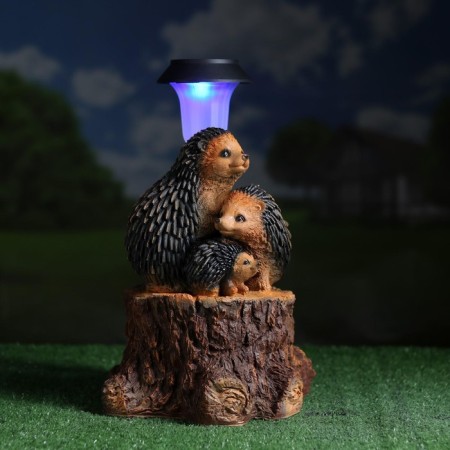 Garden Light "Three Hedgehogs on a Stroke with a Lantern" 34x26cm-2