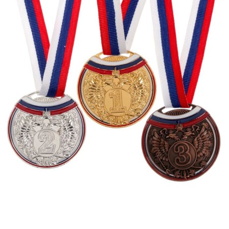 Prize medal 054 diam 5 cm. 2 place, tricolor. Color ser. With a ribbon-1