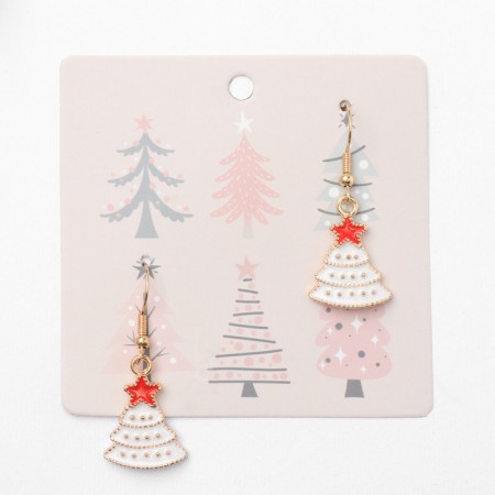New Year! Earrings "New Year" Christmas tree in the snow, white-red in gold-3