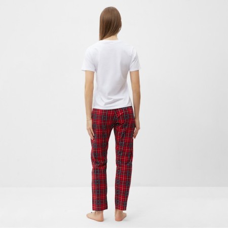 Kit (T-shirt, trousers) Homemade female, white/red cage, river 52-3